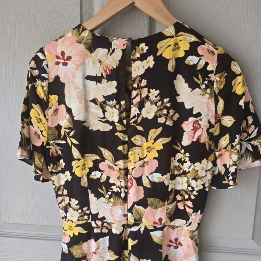 WAREHOUSE HIBISCUS TIE FRONT FLORAL CROPPED LEG JUMPSUIT SUMMER LOOK US 6 BOHO - Picture 11 of 14